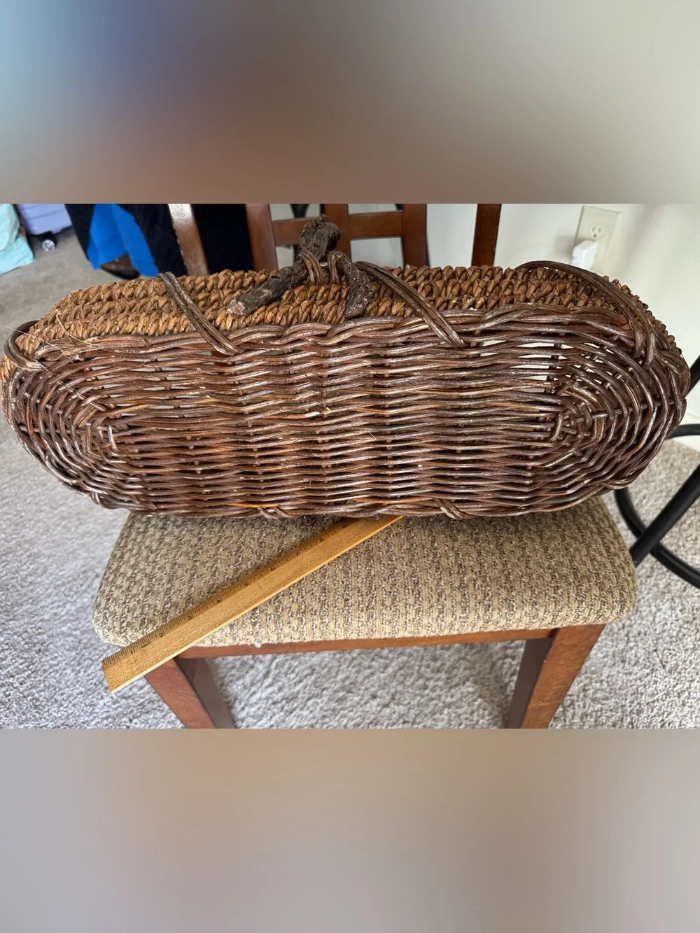 Rustic Farmhouse Twisted Willow Handle Basket Long Gathering Grapevine Rattan